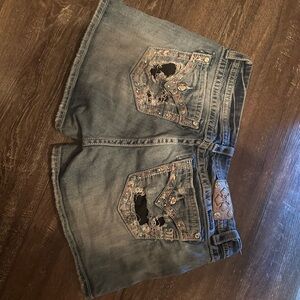 Embroidered Denim Shorts with Unique Detailing